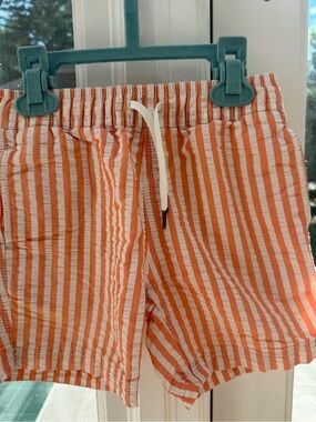 Crewcuts Orange and White Seersucker Drawstring Swim Trunks